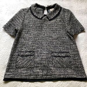 Anthropologie Black/white Tweed Collared Top